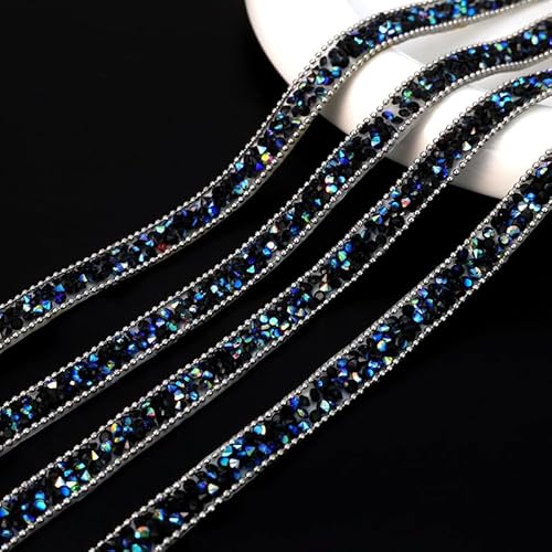 YKAFADE 2 Yard Selbstklebendes Kristall Strass Band Bling Band 1cm Breite Strassband Deko Glitzersteine Diamantband DIY Dekoration Aufkleber für Kunsthandwerk Telefon Hochzeit Deko-Schwarz Bunt von YKAFADE