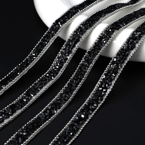 YKAFADE 2 Yard Selbstklebendes Kristall Strass Band Bling Band 1cm Breite Strassband Deko Glitzersteine Diamantband DIY Dekoration Aufkleber für Kunsthandwerk Telefon Hochzeit Deko-Schwarz von YKAFADE