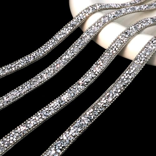 YKAFADE 2 Yard Selbstklebendes Kristall Strass Band Bling Band 1cm Breite Strassband Deko Glitzersteine Diamantband DIY Dekoration Aufkleber für Kunsthandwerk Telefon Hochzeit Deko-Silber von YKAFADE
