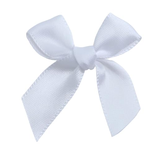 YKAFADE 25 Stück Satin Schleifen, Satinband Mini Schleifen zum Basteln Klein Schleifer 5×5cm Geschenkschleifen für Nähen, Hochzeit Deko, Karten DIY Basteln Geschenkverpackung -Weiß von YKAFADE