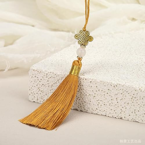 YKAFADE 30 Stück Quasten Anhänger,15cm Mini Quasten Handgemachte Seidige Quaste Schlüsselanhänger mit Perlen Chinesische Quaste für DIY-Projekte, Lesezeichen Tasche Schmuck Basteln-Gelb von YKAFADE