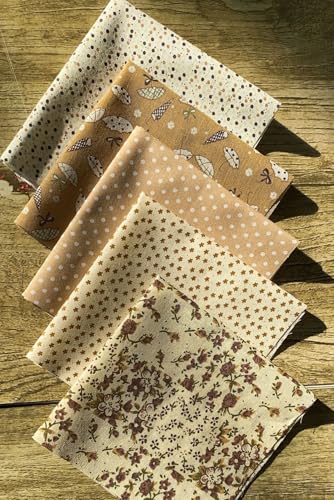 YKAFADE 5 Stück Baumwollstoff 50 x 50 cm Patchwork DIY Stoffpaket Baumwolle Tuch DIY Handgefertigte Nähen Quilten Stoff Nähstoffe für DIY Kleidung Kissenbezüge Bettwäsche,Vorhänge,Tischdecken -Kaffee von YKAFADE