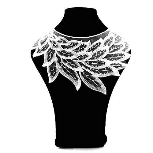 YKAFADE Spitzenkragen Einsatzkragen Kragen Verzieren- Blume Spitze Applikation Bestickte Spitze Kragen Applikation Blumenstickerei Patch für DIY Ausschnitt Hochzeit Brautkleid Nähen-Weiß von YKAFADE