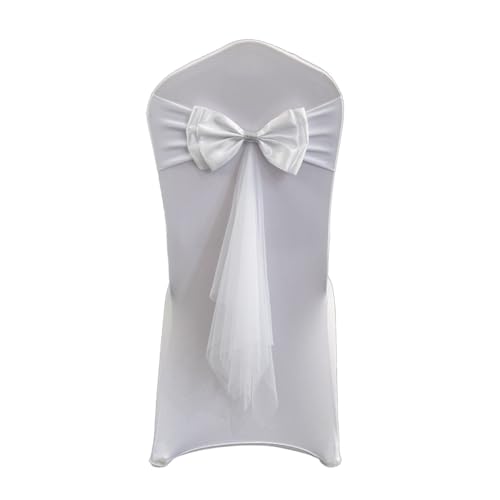 YKAFADE Stuhlschärpe Schleife Band 2 Stück Satin Stuhlschleife Satin Stuhl Schärpen Stuhlhussen Stuhl Schärpe 50 * 70cm Stuhl Bogen Stuhlbezug Dekoration für Hochzeit Bankett Geburtstag Party-Weiße von YKAFADE