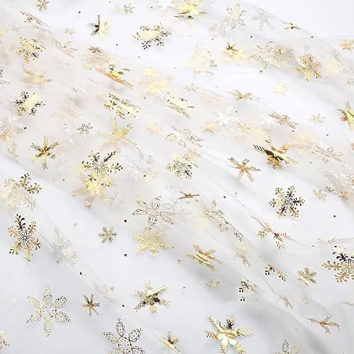 YKAFADE Tüllstoff 1m Dekostoff Kostümstoff mit Schneeflocken Sparkly Stoff 160cm Breite Glitzer Tüll Deko Stoffe Netzstoff für DIY Tutu-Röcke Basteln Hochzeitskleid Heimdekoration Hintergrund -Gold YKAFADE Tüllstoff 1m Dekostoff Kostümstoff mit Schneeflocken Sparkly Stoff 160cm Breite Glitzer Tüll Deko Stoffe Netzstoff für DIY Tutu-Röcke Basteln Hochzeitskleid Heimdekoration Hintergrund -Gold von YKAFADE