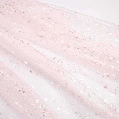 YKAFADE Tüllstoff Glitzer 300cm * 160cm Dekostoff Mit Sternen Sparkly Stoff Netzstoff Glitzer Garn Tüll Kostümstoff zum Nähen Für Kleidung Dekoration Hochzeitskleid Fotografie Hintergrund -Rosa #2 von YKAFADE