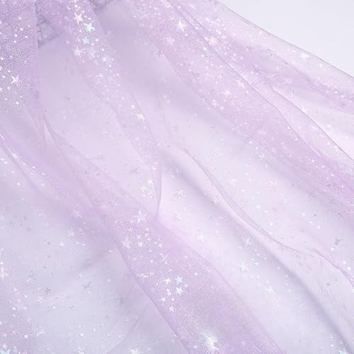 YKAFADE Tüllstoff Glitzer 500cm * 160cm Dekostoff Mit Sternen Sparkly Stoff Netzstoff Glitzer Garn Tüll Kostümstoff zum Nähen Für Kleidung Dekoration Hochzeitskleid Fotografie Hintergrund -Hellviolett von YKAFADE