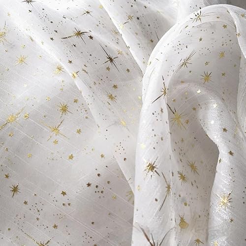 YKAFADE Tüllstoff Organza Stoffe zum Nähen 150cm*1m Dekostoff Mit Sternen Pailletten Sparkly Stoff für Hochzeit Party Bankett Deko Handwerk Tischedeko Kleidung Geschenk -Weiß von YKAFADE
