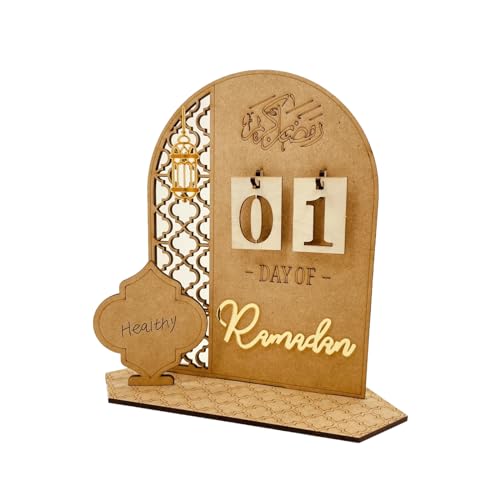 YKHSUAOURamadan Dekorationen Countdown-Kalender für Zuhaus,DIY Holz Eid Mubarak Ornament Dekorationen,Eid Mubarak Dekoration Ramadan aus Holz Countdown-kalender Ornament (A) von YKHSUAOU