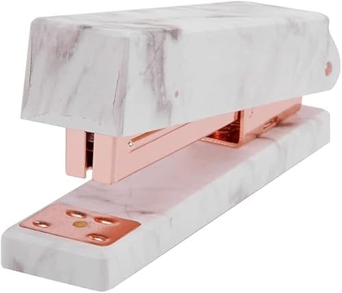 Mini-Hefter, Schreibtisch-Hefter, Marmor-Hefter, 50 Blatt Kapazität, robuster Home-Office-Schreibtisch-Hefter mit 1000 Heftklammern, manueller Hefter, Bürobedarf (Farbe: Gold) (Farbe: Roségold) von YKJGRTF