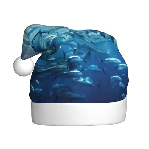 YKJJFVZ Blue Ocean Weihnachtsmütze mit Unterwasserfischen und 3 Drucken, Weihnachtsmütze für Erwachsene, Uni, Weihnachtsmütze für Neujahrsparty YKJJFVZ Blue Ocean Weihnachtsmütze mit Unterwasserfischen und 3 Drucken, Weihnachtsmütze für Erwachsene, Uni, Weihnachtsmütze für Neujahrsparty von YKJJFVZ