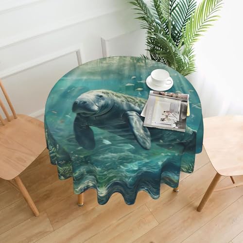 YKJJFVZ Crazy Save Tischdecke mit Seekuh-Druck, rund, weiches Polyestergewebe, Tischdecke für runden Tisch YKJJFVZ Crazy Save Tischdecke mit Seekuh-Druck, rund, weiches Polyestergewebe, Tischdecke für runden Tisch von YKJJFVZ