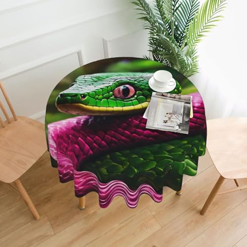 YKJJFVZ Runde Tischdecke mit Schlangenmuster, weiches Polyestergewebe, Tischdecke für runden Tisch, Grün von YKJJFVZ