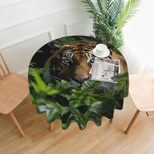 YKJJFVZ Runde Tischdecke mit Tigerstreifen-Druck, weiches Polyestergewebe, Tischdecke für runde Tische von YKJJFVZ