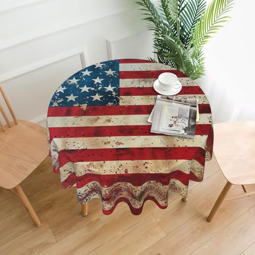 YKJJFVZ Runde Tischdecke mit USA-Flaggen-Druck, weiches Polyestergewebe, Tischdecke für runden Tisch YKJJFVZ Runde Tischdecke mit USA-Flaggen-Druck, weiches Polyestergewebe, Tischdecke für runden Tisch von YKJJFVZ