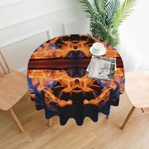 YKJJFVZ Runde Tischdecke mit blauem Flammenmuster, weiches Polyestergewebe, Tischdecke für runden Tisch von YKJJFVZ