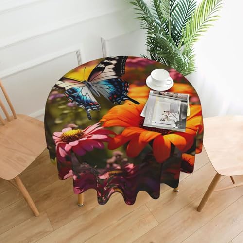 YKJJFVZ Tischdecke mit farbenfrohem Gartendruck, weiches Polyestergewebe, Tischdecke für runde Tische von YKJJFVZ