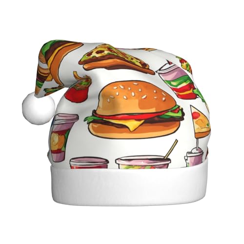YKJJFVZ Weihnachtsmütze mit Fast-Food-Druck, Weihnachtsmütze für Erwachsene, Uni, Weihnachtsmütze für Neujahr, festliche Party YKJJFVZ Weihnachtsmütze mit Fast-Food-Druck, Weihnachtsmütze für Erwachsene, Uni, Weihnachtsmütze für Neujahr, festliche Party von YKJJFVZ