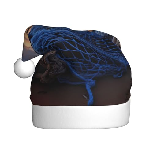 YKJJFVZ Weihnachtsmütze mit Fischernetz-Aufdruck, Weihnachtsmütze für Erwachsene, Uni, Weihnachtsmütze für Neujahr, festliche Party YKJJFVZ Weihnachtsmütze mit Fischernetz-Aufdruck, Weihnachtsmütze für Erwachsene, Uni, Weihnachtsmütze für Neujahr, festliche Party von YKJJFVZ