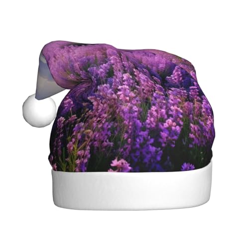 YKJJFVZ Weihnachtsmütze mit Lavendelfeld-Aufdruck, Weihnachtsmütze für Erwachsene, Uni, Weihnachtsmütze für Neujahr, festliche Party von YKJJFVZ