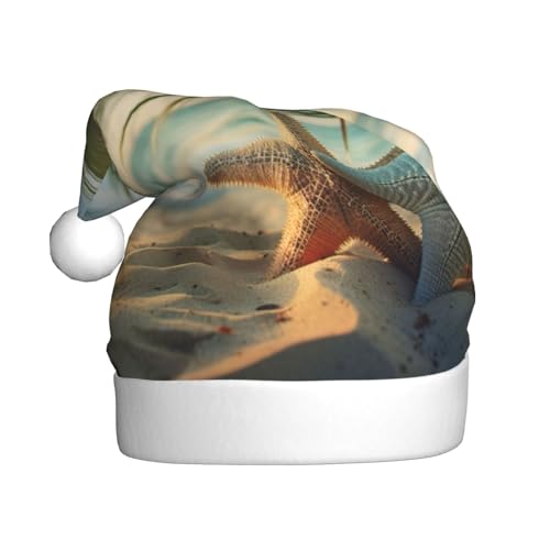YKJJFVZ Weihnachtsmütze mit Seestern-Palmen-Druck, Weihnachtsmütze für Erwachsene, Uni, Weihnachtsmütze für Neujahr, festliche Party YKJJFVZ Weihnachtsmütze mit Seestern-Palmen-Druck, Weihnachtsmütze für Erwachsene, Uni, Weihnachtsmütze für Neujahr, festliche Party von YKJJFVZ