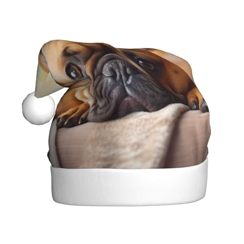 YKJJFVZ Weihnachtsmütze mit Tiermotiv, Motiv: Französische Bulldogge, Weihnachtsmütze für Erwachsene, Uni, Weihnachtsmütze für Neujahr, festliche Party YKJJFVZ Weihnachtsmütze mit Tiermotiv, Motiv: Französische Bulldogge, Weihnachtsmütze für Erwachsene, Uni, Weihnachtsmütze für Neujahr, festliche Party von YKJJFVZ