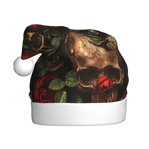 YKJJFVZ Weihnachtsmütze mit Totenkopf und roter Rose, Weihnachtsmütze für Erwachsene, Uni, Weihnachtsmütze für Neujahr, festliche Party YKJJFVZ Weihnachtsmütze mit Totenkopf und roter Rose, Weihnachtsmütze für Erwachsene, Uni, Weihnachtsmütze für Neujahr, festliche Party von YKJJFVZ