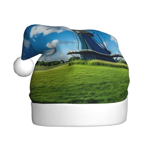 YKJJFVZ Weihnachtsmütze mit Windmühlen-Motiv, blauer Druck, Weihnachtsmütze für Erwachsene, Uni, Weihnachtsmütze für Neujahr, festliche Party YKJJFVZ Weihnachtsmütze mit Windmühlen-Motiv, blauer Druck, Weihnachtsmütze für Erwachsene, Uni, Weihnachtsmütze für Neujahr, festliche Party von YKJJFVZ