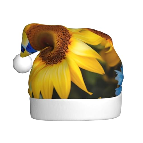 YKJJFVZ Weihnachtsmütze mit gelben Sonnenblumen mit blauen Schmetterlingen, Weihnachtsmütze für Erwachsene, Uni, Weihnachtsmütze für Neujahrsparty YKJJFVZ Weihnachtsmütze mit gelben Sonnenblumen mit blauen Schmetterlingen, Weihnachtsmütze für Erwachsene, Uni, Weihnachtsmütze für Neujahrsparty von YKJJFVZ