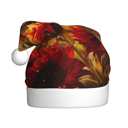YKJJFVZ Weihnachtsmütze mit gelben Sonnenblumen mit rotem Schmetterlings-Aufdruck, Weihnachtsmütze für Erwachsene, Uni, Weihnachtsmütze für Neujahrsparty YKJJFVZ Weihnachtsmütze mit gelben Sonnenblumen mit rotem Schmetterlings-Aufdruck, Weihnachtsmütze für Erwachsene, Uni, Weihnachtsmütze für Neujahrsparty von YKJJFVZ