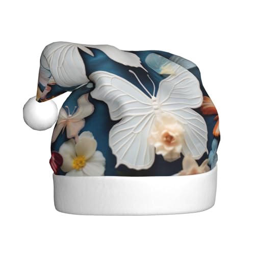 YKJJFVZ Weihnachtsmütze mit weißem Blumenmuster, bunte Schmetterlinge, 2 Drucke, Weihnachtsmütze für Erwachsene, Uni, Weihnachtsmütze für Neujahrsparty YKJJFVZ Weihnachtsmütze mit weißem Blumenmuster, bunte Schmetterlinge, 2 Drucke, Weihnachtsmütze für Erwachsene, Uni, Weihnachtsmütze für Neujahrsparty von YKJJFVZ