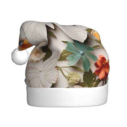 YKJJFVZ Weihnachtsmütze mit weißem Blumenmuster, bunte Schmetterlinge, Weihnachtsmütze für Erwachsene, Uni, Weihnachtsmütze für Neujahrsparty YKJJFVZ Weihnachtsmütze mit weißem Blumenmuster, bunte Schmetterlinge, Weihnachtsmütze für Erwachsene, Uni, Weihnachtsmütze für Neujahrsparty von YKJJFVZ