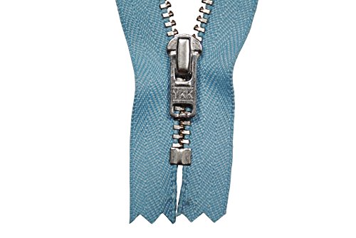 Reißverschluss pastellblau 12 cm für Hosen Hosenreißverschluss 4 mm Metallzähne silberfarben von YKK