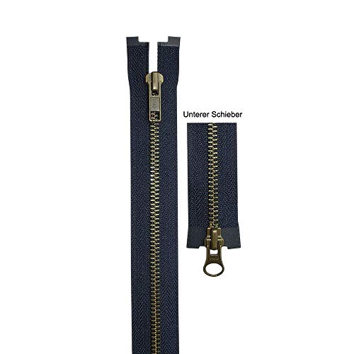 YKK - Metallreißverschluss (2-Wege-teilbar) - Kettenfarbe Antik Messing - 5 mm Kettenbreite - für Jacken und Lederwaren, 65,0 cm Länge, Marine (058) von YKK