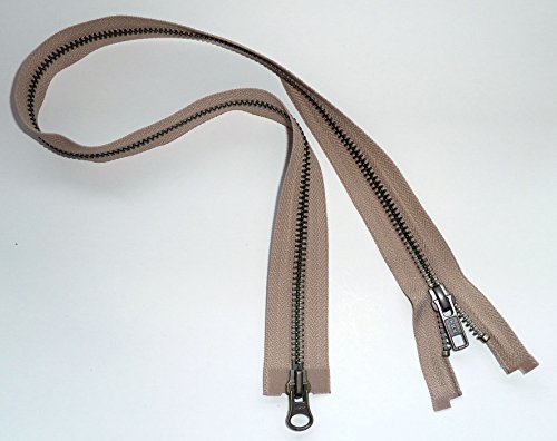 YKK - Metallreißverschluss (2-Wege-teilbar) - Kettenfarbe Antik Messing - 5 mm Kettenbreite - für Jacken und Lederwaren, 75,0 cm Länge, Beige (573) von Unbekannt