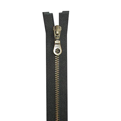 YKK - Metallreißverschluss (teilbar) - Kettenfarbe Antik Messing - 5 mm Kettenbreite - für Jacken und Lederwaren, 80,0 cm Länge, Schwarz (580) von YKK