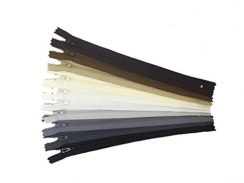 YKK Reißverschlüsse, verschiedene neutrale Farben, 25,4 cm, Nummer 3, Nylonspule, 10 Stück YKK Reißverschlüsse, verschiedene neutrale Farben, 25,4 cm, Nummer 3, Nylonspule, 10 Stück von YKK
