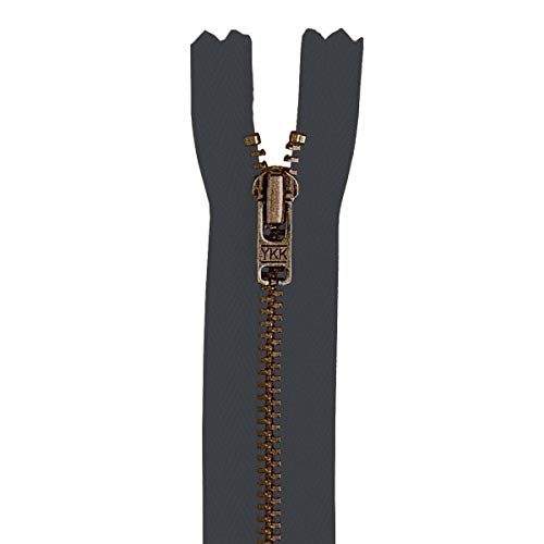 YKK Reißverschluss, Metall antik, 3mm, schiefer, L:8cm von YKK