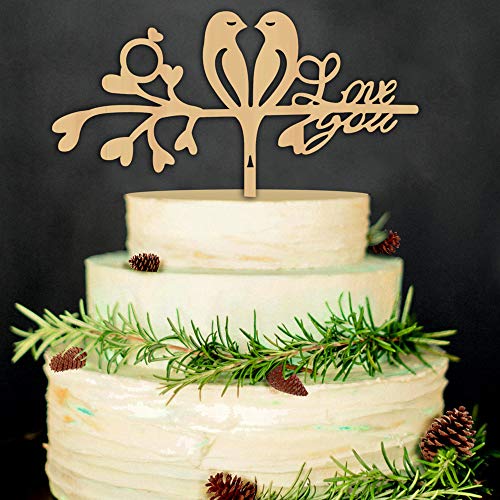 YKKJ Love You Cake Toppers,Hochzeit Kuchen Topper,Love Birds Holz Tortentopper Party Hochzeitsgeschenk Jahrestag Kuchen Dekoration von YKKJ