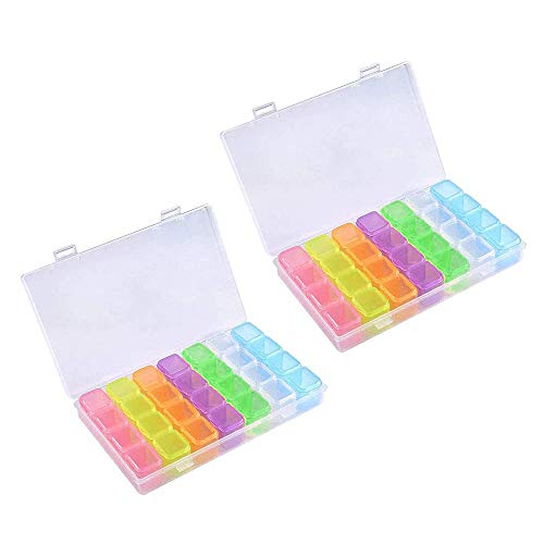 YKKJ 2 PCS Diamant Stickerei Box，Kunststoff Sortierbox ，Schmuckschatulle Werkzeugcontainer Bunt Klar Abnehmbar ，ür Diamond Painting, Nagel Nail Art, Schmuck, Perlen （ 28 Fächer） Kästen von Vikko
