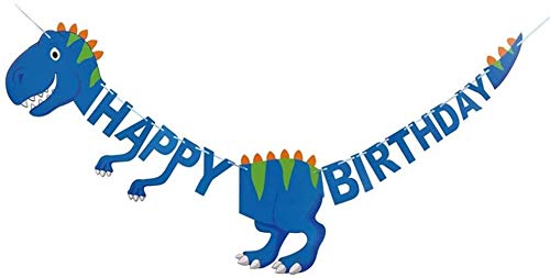 YKKJ 2.5M Blauer Dinosaurier zieht die Flagge Alles Gute zum Geburtstag Dinosaurier Banner Kinderparty Lieferungen und Dekorationen Alles Gute zum Geburtstag Brief Banner von YKKJ