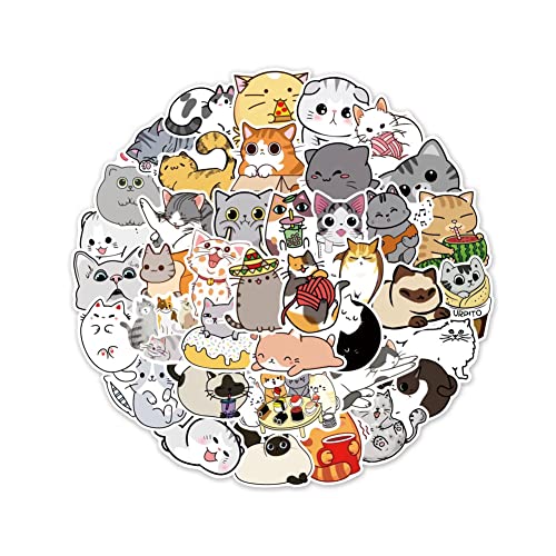 YKKJ Cute Cat Stickers Pack of 50 Laptop Stickers, Waterproof Vinyl Kawaii Stickers for Water Bottles, Cartoon Cat Sticker for Decoration, Laptop, Luggage, Skateboard, Car, Bike, Phone Case von YKKJ