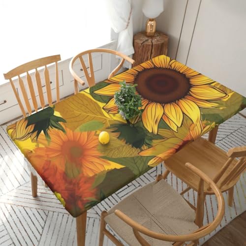 Gelbe Sonnenblumen-bedruckte Tischdecke, 152 cm, rechteckig, wasserdicht, waschbar, Tischdecken, Schutz für Esstische Gelbe Sonnenblumen-bedruckte Tischdecke, 152 cm, rechteckig, wasserdicht, waschbar, Tischdecken, Schutz für Esstische von YKLJG