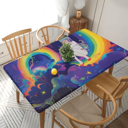 YKLJG Tischdecke, bedruckt, Regenbogenfarben, 152 cm, rechteckig, wasserdicht, waschbar, Tischdecken, Schutz für Esstische YKLJG Tischdecke, bedruckt, Regenbogenfarben, 152 cm, rechteckig, wasserdicht, waschbar, Tischdecken, Schutz für Esstische von YKLJG