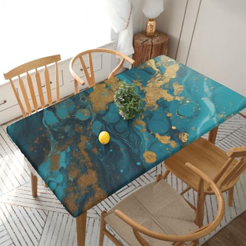 YKLJG Tischdecke mit Marmor-Aufdruck, 152 cm, rechteckig, wasserdicht, waschbar, Tischdecke für Esstische, Türkis, Blau / Gold, 152 cm YKLJG Tischdecke mit Marmor-Aufdruck, 152 cm, rechteckig, wasserdicht, waschbar, Tischdecke für Esstische, Türkis, Blau / Gold, 152 cm von YKLJG