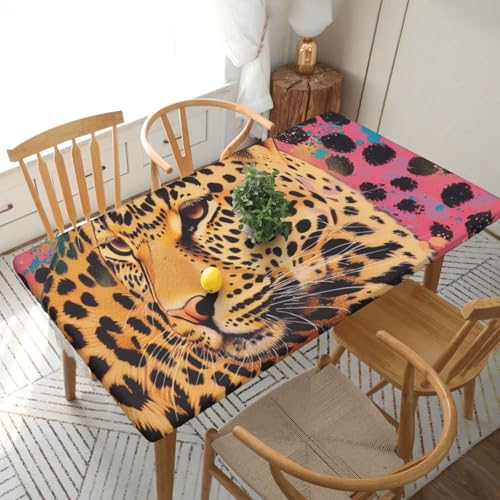 YKLJG Tischdecke mit lustigem Leopardenmuster, 152 cm, rechteckig, wasserdicht, waschbar, Tischdecke für Esstische von YKLJG
