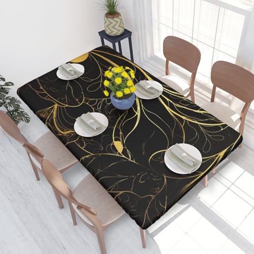 YKLJG Tischdecke mit schwarzem und goldenem Hintergrund, 122 cm, rechteckig, wasserdicht, waschbar, Tischdecken, Schutz für Esstische YKLJG Tischdecke mit schwarzem und goldenem Hintergrund, 122 cm, rechteckig, wasserdicht, waschbar, Tischdecken, Schutz für Esstische von YKLJG