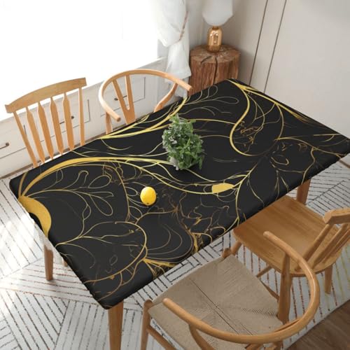 YKLJG Tischdecke mit schwarzem und goldenem Hintergrund, 152 cm, rechteckig, wasserdicht, waschbar, Tischdecken, Schutz für Esstische von YKLJG
