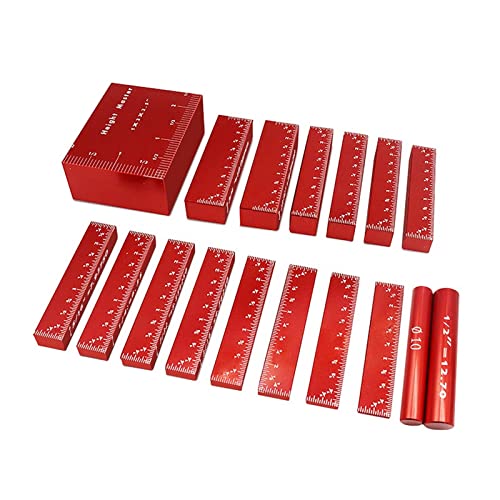 Einrichtungsblöcke Guage， Höhenmessgeräte-Set, 17-teilig, Präzisions-Aluminium-Holzbearbeitungs-Setup-Stangen for Oberfräse und Tischkreissägen-Zubehör. Schnelles Arbeiten und Messen von YKMYXZ