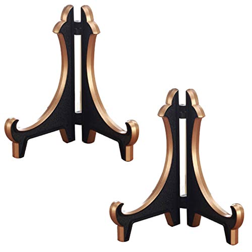 Plattenständer， Halter Kunststoff Bild Staffelei Display Snd Bilderrahmen Weiß Gold, 2 Pack Klapp Teller Gericht(Black,10inch) von YKMYXZ